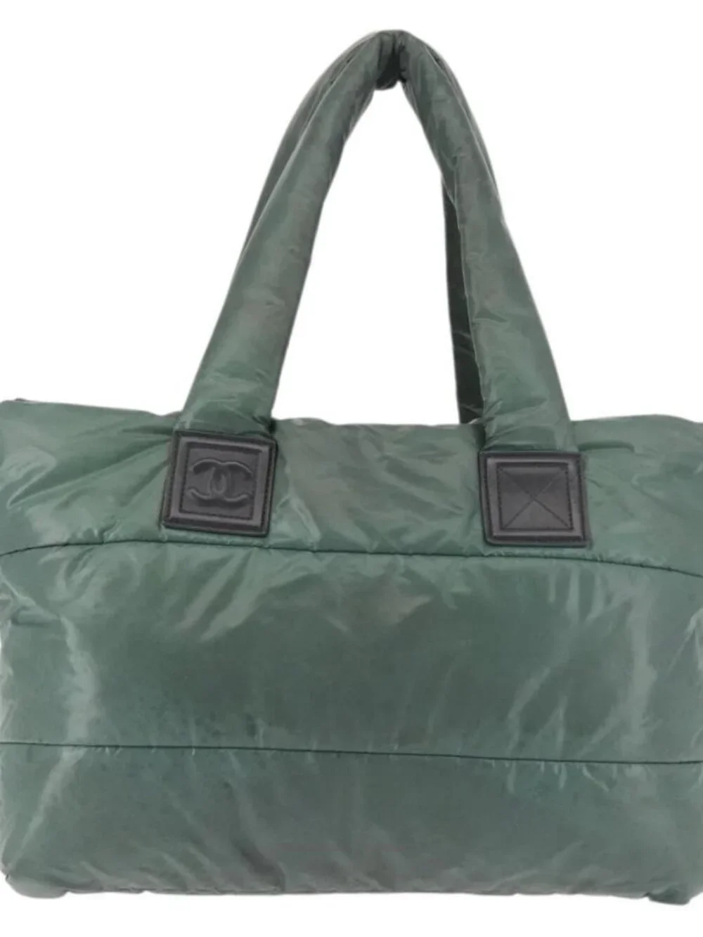 CHANEL Cococoon Tote Bag Nylon Khaki Silver CC Auth 128925